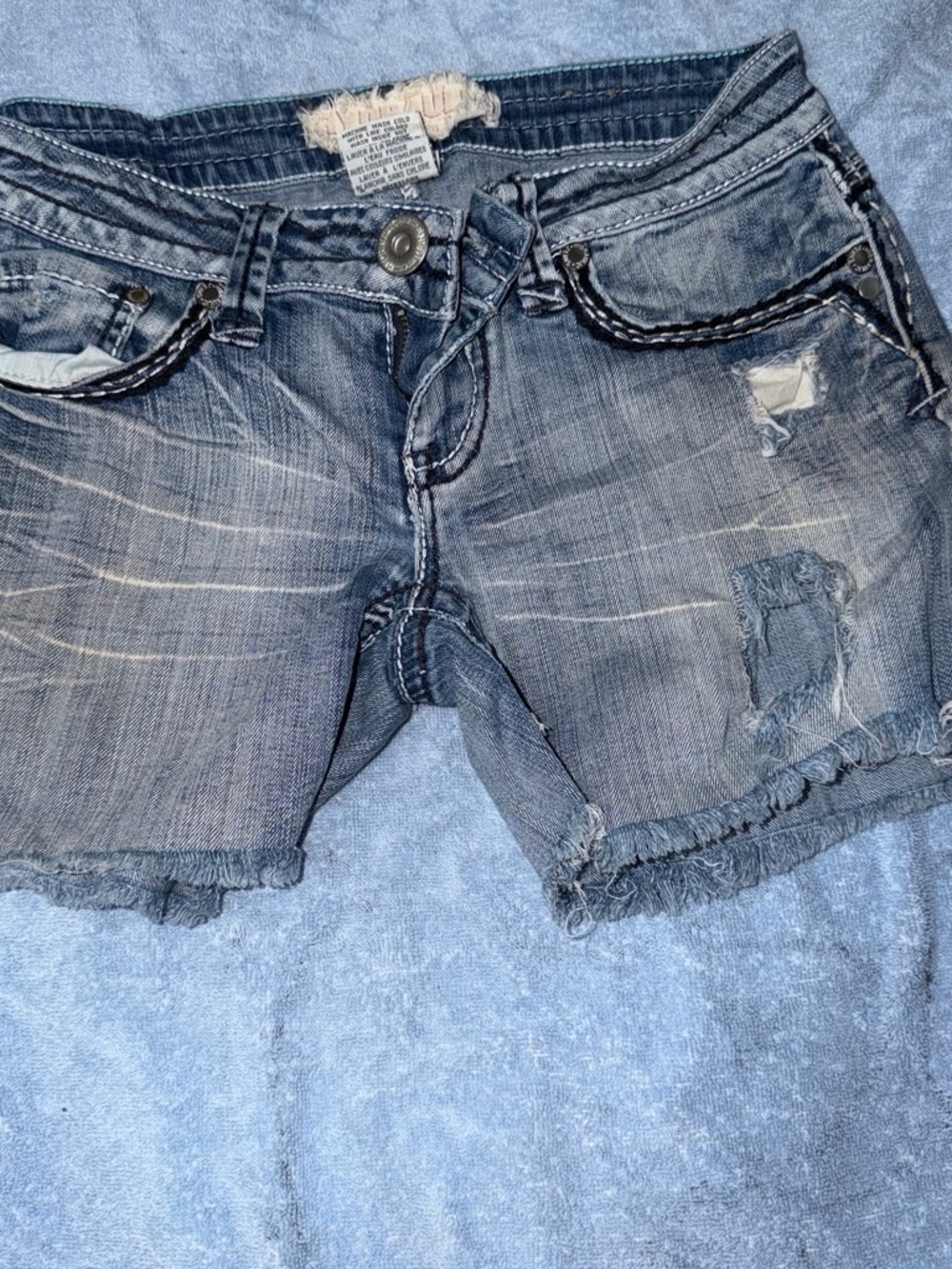 Jennifer Lopez Distressed Denim Shorts - Blue